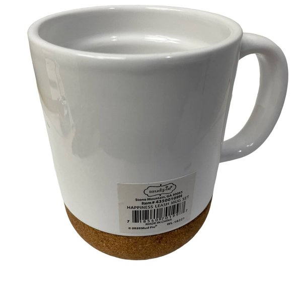 MUD PIE Cup Mug Dog Walk Happiness White Ceramic Cork Bottom - Picture 4 of 7
